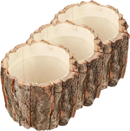 Vista 3 de HOMSFOU - Paquete de 3 cubos de flores impermeables de 3.54 x 3.54 x 3.14 pulgadas, contenedores de madera rústica para plantas de troncos, macetas
