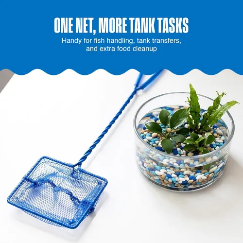 Vista 2 de Penn-Plax Quick-Net Aquarium Fish Net - Fine Mesh, Vinyl-Covered Braided Handle - Small Aquarium Cleaning Tool for Gentle Fish Handling - Use in