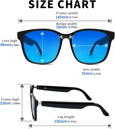 Vista 4 de Lentes Bluetooth inteligentes AI, Bluetooth 5.4, lentes de sol de traducción de oreja abierta con 144 idiomas y acentos, lentes polarizados UV400