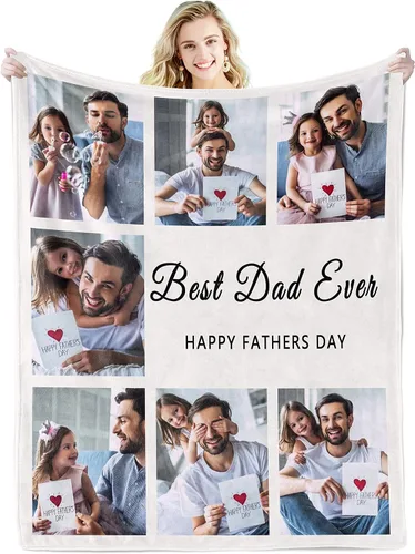 Vista 14 de Youltar Manta de fotos personalizada para el Día del Padre, regalo personalizado con el texto "Best Dad Ever" de hija o hijo para Navidad