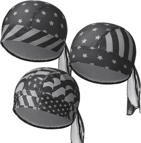 Vista 3 de Chuangdi 3 unidades Do Rags Dew Rag Skull Caps para hombres, bandana, gorros, sombreros pirata, gorras de ciclismo, diademas para la cabeza