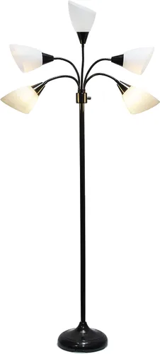 Vista 8 de Simple Designs LF2006-BAW 67" Lámpara de pie contemporánea con múltiples cabezales Medusa de 5 luces, lámpara de pie ajustable de cuello de cisne