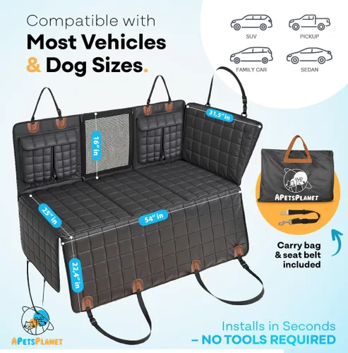 Vista 4 de Funda de asiento de automóvil para perro para asiento trasero con parte inferior dura, extensor de asiento trasero impermeable para perros, cama