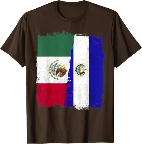 Vista 8 de Camiseta con la bandera mexicana de El Salvador con la mitad de la bandera mexicana de El Salvador