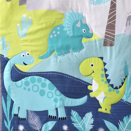 Vista 7 de Juego de ropa de cama para cuna de dinosaurio para niños, color azul, juego de ropa de cama de 3 piezas de alta calidad, juego de cuna de guardería