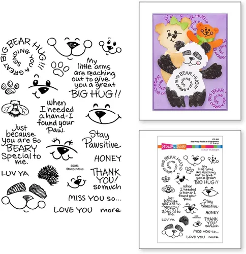 Vista 2 de Spellbinders Stampendous Bear Hugs Face and Sentiments - Juego de sellos transparentes