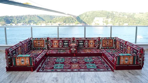 Vista 2 de arabicsofa Juego de asientos de sofá árabe granate en forma de U - Sofá modular bajo para sala de estar