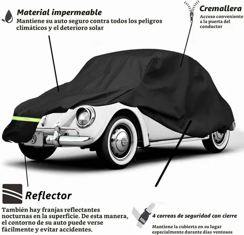 Vista 2 de YIXIN Fundas impermeables para coche para Volkswagen Beetle Bug Sedan 1960-1980, cubiertas de coche 190T, ajuste al cliente, correa resistente al