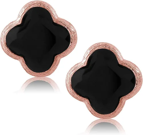 Vista 2 de Gem Stone King Onyx Flower Clover Stud Earrings For Women