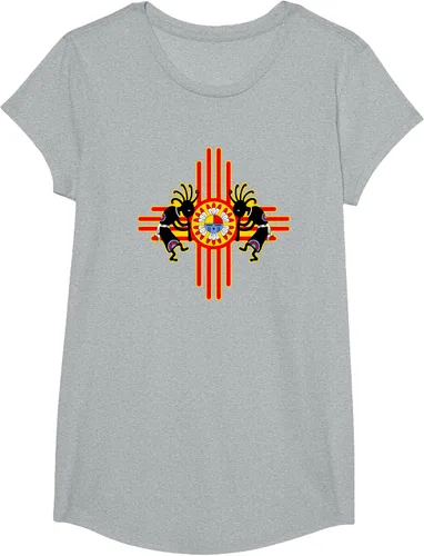 Vista 48 de Native American Kokopelli Kachina Zia Symbol 2 - Camiseta divertida para fanáticos, Negro