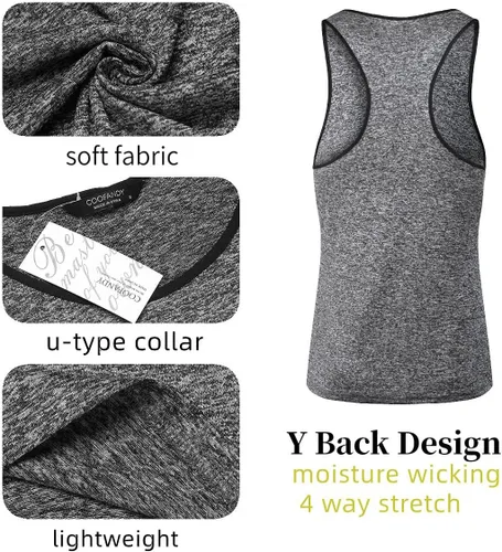 Vista 5 de COOFANDY Camisetas sin mangas para hombre, paquete de 3 camisetas sin mangas para gimnasio, espalda en Y, para entrenamiento, culturismo, camisetas