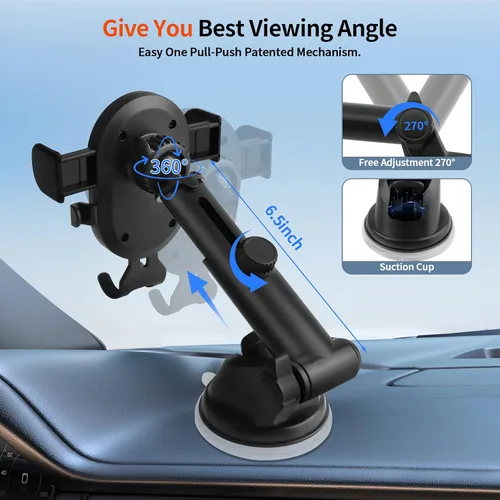 Vista 7 de Soporte de teléfono para automóvil [succión potente mejorada y brazo de abrazadera estable] - Soporte universal ajustable de 360°