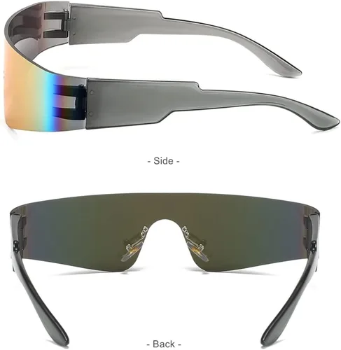 Vista 3 de Y2K - Gafas de sol futuristas envolventes para hombres y mujeres, visera cibernética, deportes, monobloque cíclope (marco gris, lente roja espejo)