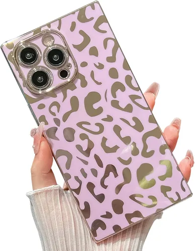 Vista 26 de Elegante Compatible con iPhone 12 Funda de Borde Rectangular, Lindo Patrón de Leopardo de Lujo Funda con Plateado Protector de Cámara TPU Suave A