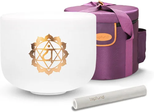 Vista 15 de TOPFUND 528 Hz Solfeggio Crystal Singing Bowl 8 inch with Heavy Duty Carrying Case and Suede Mallet