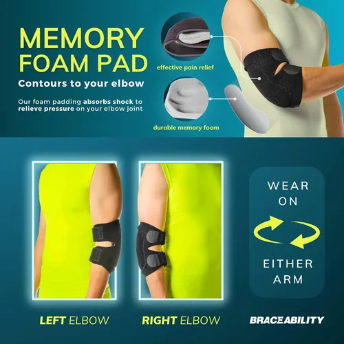 Vista 4 de BraceAbility Codera de bursitis Manga de compresión para brazo con cojín acolchado de apoyo suave para dolor de articulaciones Olecranon
