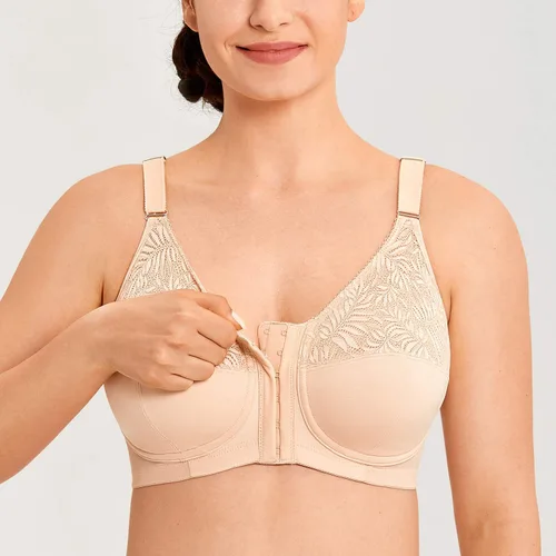Vista 4 de Sujetador de postura de soporte trasero inalámbrico de encaje con cierre frontal para mujer, talla grande