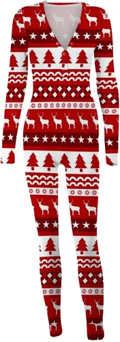 Vista 4 de Pijama de Navidad para mujer overol con botones overol sexy de manga larga para otoño e invierno
