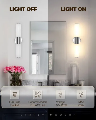 Vista 3 de Lámpara de pared de 2 luces para tocador de baño, aplique de pared de níquel cepillado con vidrio blanco ópalo, lámpara de pared interior E26, luz
