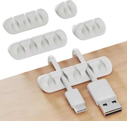 Vista 11 de GLUIT Organizador de cables para soporte de cables de escritorio para mesita de noche, organizador de cargador adhesivo de escritorio versátil clips