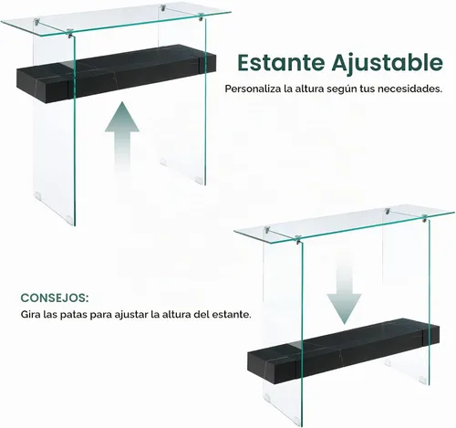 Vista 7 de ivinta Mesa de arrimo de cristal con almacenamiento, mesa de sofá moderna de 39.4" para sala de estar, vestíbulo, pasillo, dormitorio 5101 (Negro)