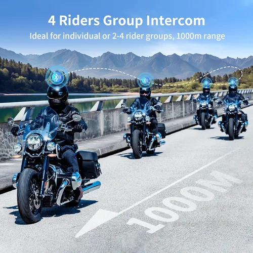Vista 2 de Fodsports FX4 Pro - Casco de motocicleta, intercomunicador Bluetooth con control de voz AI, sistema de comunicación de auriculares de 4 vías, música