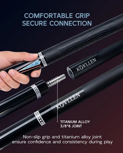 Vista 8 de KONLLEN 2.0 Carbon Fiber Pool Cue, Low Deflection Billiard Stick 58-inch cue with 12.5mm tip and pro taper shaft supports stable control for
