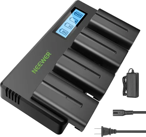 Vista 9 de Neewer Cargador de Batería de 4 Canales NP-F con Pantalla LCD y Adaptador de Energía, Compatible con Baterías Li-ion de Sony NP-F550 F570 F750 F770