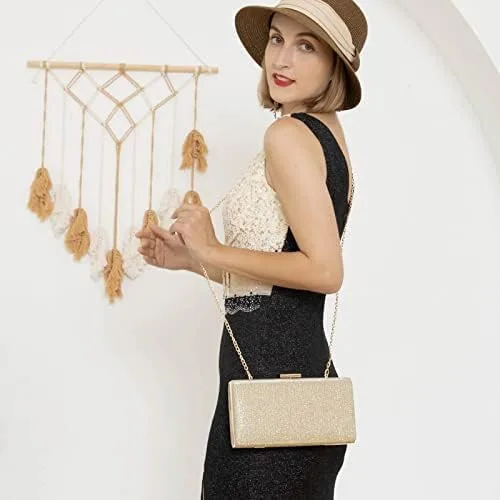 Vista 4 de Rucavono Monederos de mano para mujer, bolsos de mano dorados, bolsos de noche, bolsos clásicos de boda, fiesta, novia, baile de graduación, bolso
