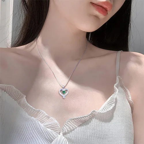 Vista 3 de Joyas para mujer, collares de corazón infinito para mujer, collares de piedra natal para mujer, collar de plata de ley 925 con relleno de oro rosa