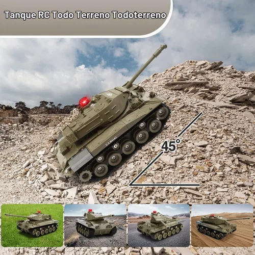 Vista 3 de Tanque de Control Remoto para Niños, M41A3 Tanque de Batalla del Ejército Americano Programable RC con Luces y Sonidos Realistas, Vehículos RC