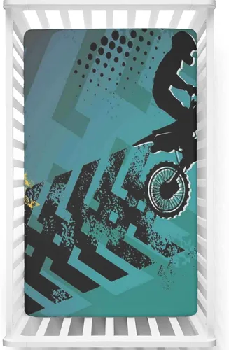 Vista 15 de Sábanas bajeras ajustables con temática de motocross, sábanas portátiles para cuna minicuna, material ultra suave, sábanas para cuna de bebé
