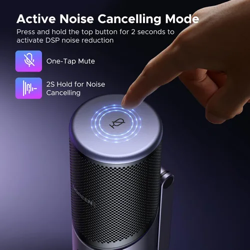 Vista 5 de UGREEN Micrófono para PC, micrófono USB con luces RGB, botón de silencio, 24bit/96kHz, patrón polar cardioide, control de volumen, micrófono