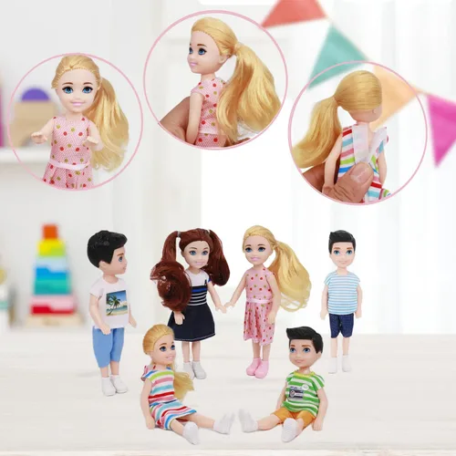 Vista 7 de Mini muñecas de 5 pulgadas – Juego de 10 piezas de casa de muñecas, muñeca pequeña para niñas y niños, accesorios para casa de muñecas de cumpleaños