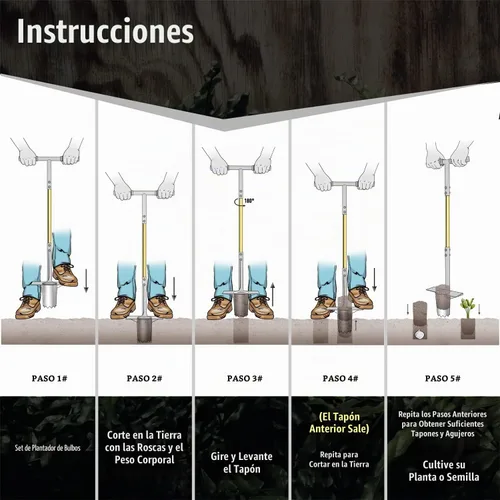 Vista 6 de Jardineer Herramienta de maceta de bulbos, tapón de césped de mango largo con base dentada, trasplantador automático de bulbos pequeños para Juego