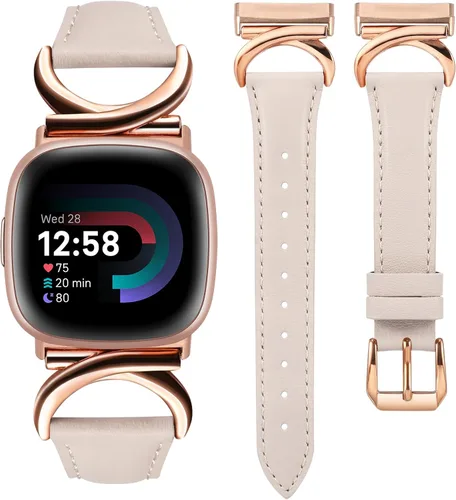 Vista 7 de Correas de cuero compatibles con Fitbit Versa 4/Versa 3/Fitbit Sense 2/Sense Band para mujer, correa de cuero delgada y elegante de diseño de alta