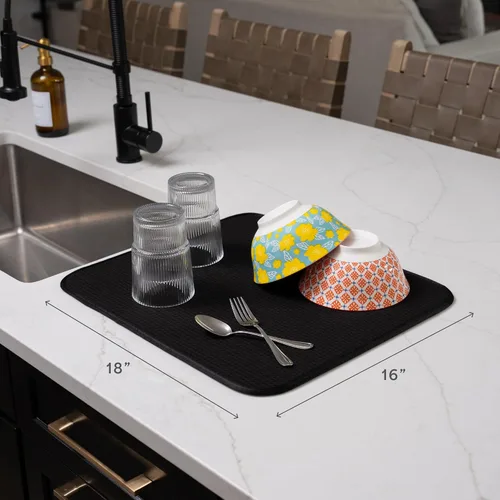 Vista 6 de S&T INC. Tapete de microfibra para secado de platos, reversible y absorbente para cocina, de 16 x 18 pulgadas, color negro