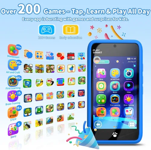 Vista 2 de MOMILLA Toys - Teléfono inteligente para niños, cámara dual de pantalla de 3.97 pulgadas con 21 calcomanías, regalos de cumpleaños para niños