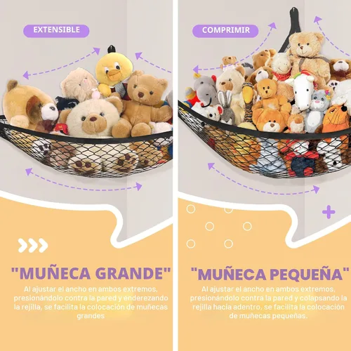 Vista 2 de Lazebox Hamaca de red para animales de peluche para juguetes de peluche, hamaca de animales de peluche de esquina para decoración de habitación