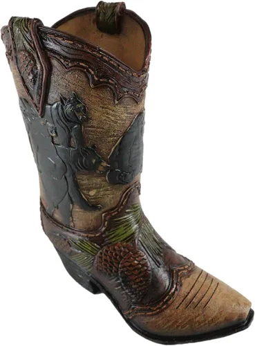 Vista 6 de Ebros Gift Familia rústica de oso negro occidental con piñas de pino, bota de vaquera del bosque, figura decorativa o florero floral, macetero