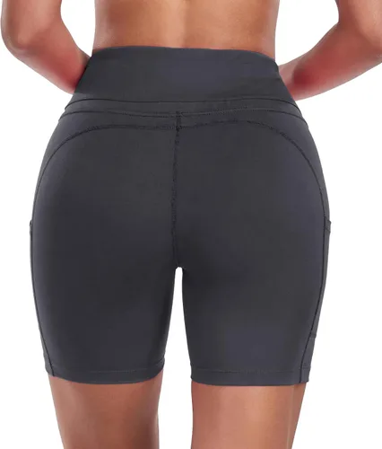 Vista 3 de ChinFun - Shorts de yoga para mujer, de talle alto con control de abdomen, estiramiento en 4 direcciones, bolsillos laterales, para entrenamiento