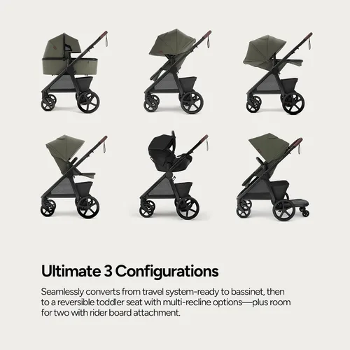 Vista 9 de Mompush Ultimate 3 - Cochecito de cuna con tabla de jinete, cochecito convertible de tamaño completo prémium para bebés y niños pequeños con asiento