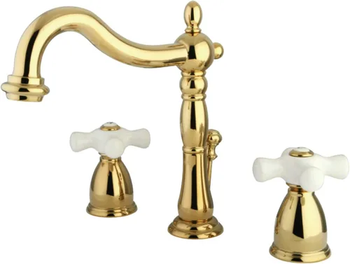 Vista 6 de Kingston Brass KB1978PX Heritage - Grifo de lavabo con mango cruzado de porcelana, níquel cepillado, centro ajustable de 8 pulgadas