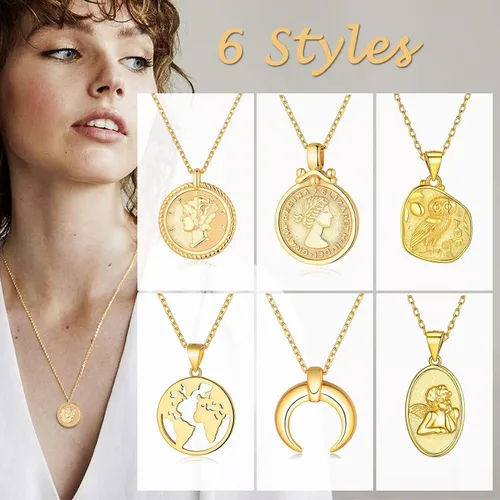 Vista 6 de ChicSilver Collar de moneda de plata de ley, collar con colgante de moneda para mujer (con caja de regalo)