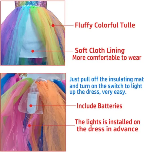 Vista 3 de Dicodoum Disfraz de unicornio para decoración de cumpleaños, vestido de fiesta para niñas con luz