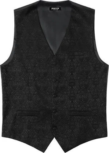 Vista 3 de JEMITOP Chaleco de vestir de cachemira para hombre, chaleco de traje Negro
