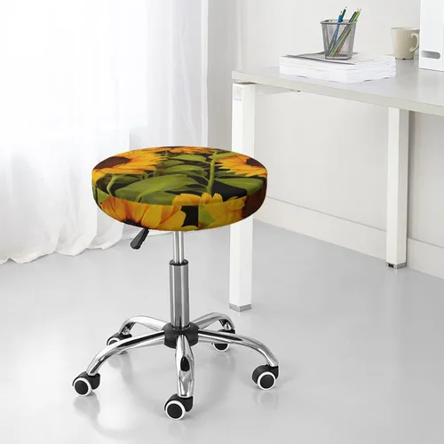 Vista 7 de OUSIKA Fundas de taburete de flores de sol, fundas redondas para sillas elásticas, fundas de cojín de taburete de bar lavables con respaldo