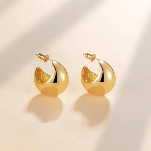 Vista 13 de Aretes de aro gruesos de oro para mujer, chapados en oro de 14 quilates, aretes de aro triple, hipoalergénicos, a la moda, aretes de aro gruesos