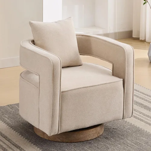 Vista 23 de Silla giratoria decorativa, silla moderna de barril para sala de estar, silla cuadrada cómoda de 360 grados con respaldo abierto, silla tapizada