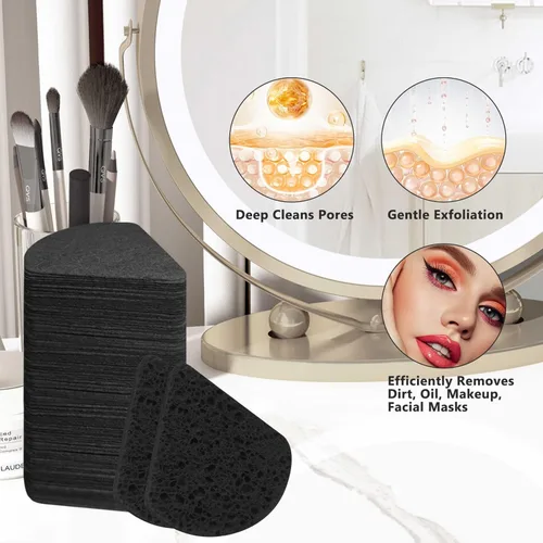 Vista 7 de 60 esponjas faciales comprimidas triangulares, esponjas cosméticas 100% naturales para limpieza facial para limpieza facial diaria, mascarilla
